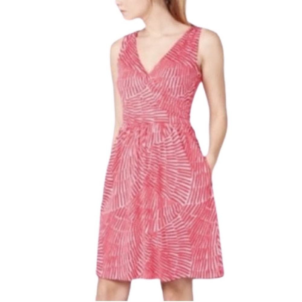 Boden Sleeveless Surplice Faux Wrap Red Pattern Model-Cotton Knit Dress Size 2